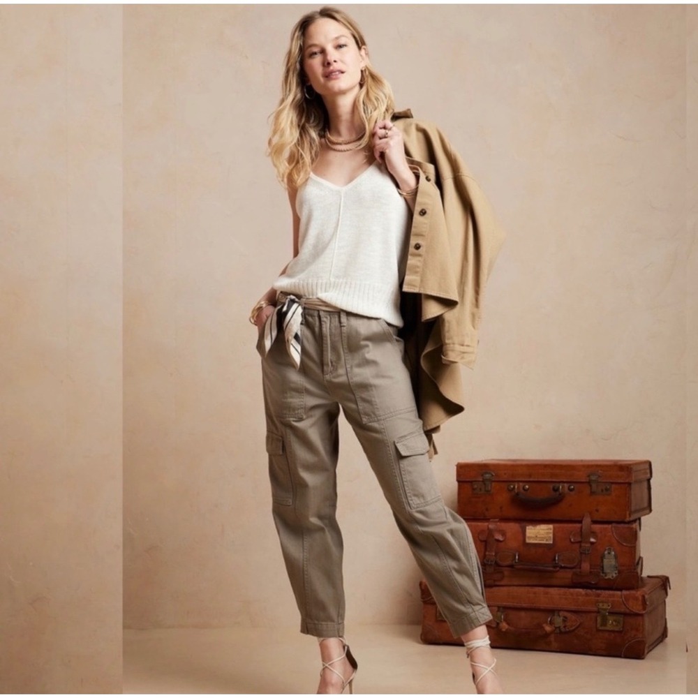 Banana‎ Republic Utility Cargo Pants Belted Khaki Cotton Size 10 Petite